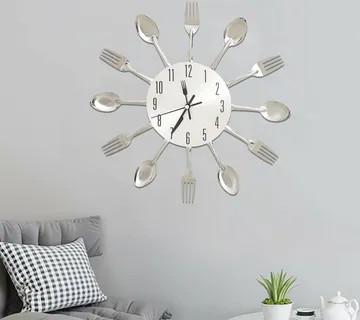 vidaXL 325162 Wall Clock with Spoon and Fork Design Silver 31 cm Aluminium - Venlo