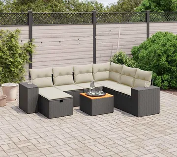 vidaXL 8-dijelni set vrtnih sofa od poliratana s jastucima crni - Venlo