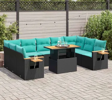 vidaXL 10-dijelni set vrtnih sofa s jastucima crni poliratana bagrem - Venlo