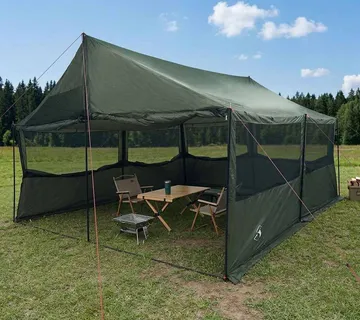 vidaXL Obiteljski šator s krovom Vojska zelena 600 x 400 x 268 cm - Venlo