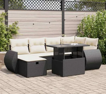 vidaXL 7-dijelni set vrtnih sofa od poliratana s jastucima crni - Venlo