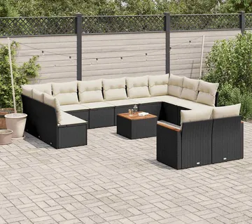 vidaXL 13-dijelni set vrtnih sofa s jastucima poliratan crni - Venlo
