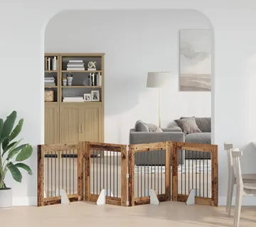 vidaXL Preklopna vrata za pse s postoljem 4 kom. Staro drvo 321 cm - Venlo
