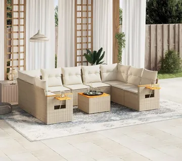 vidaXL 10-dijelni set vrtnih sofa s jastucima bež od poliratana - Venlo