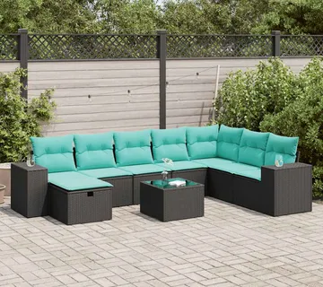 vidaXL 9-dijelni set vrtnih sofa s jastucima crni od poliratana - Venlo