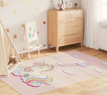 vidaXL Dječji tepih jednorog ružičasti 160 x 230 cm perivi - Venlo