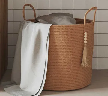 vidaXL Košara za pohranu smeđe-bijela Ø 40 x 35 cm pamučna - Venlo