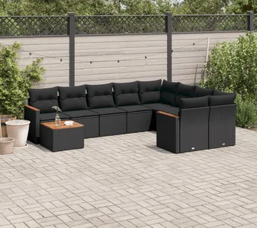 vidaXL 10-dijelni set vrtnih sofa s jastucima crni od poliratana - Venlo