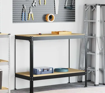 vidaXL Radna klupa Crna 115 x 55 x 91 cm Projektirano drvo i metal - Venlo