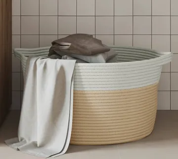 vidaXL Košara za pohranu bež-bijela Ø 40 x 25 cm od pamuka - Venlo