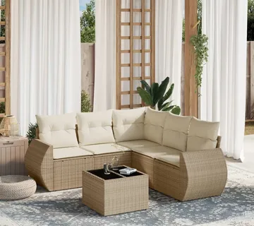 vidaXL 6-dijelni set vrtnih sofa s jastucima bež od poliratana - Venlo