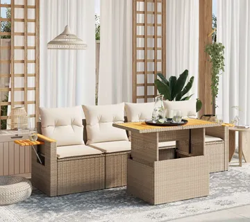 vidaXL 5-dijelni vrtni set sofa s jastucima bež od poliratana - Venlo