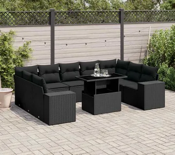 vidaXL 10-dijelni set vrtnih sofa s jastucima crni od poliratana - Venlo