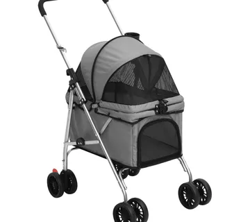 vidaXL Sklopiva kolica za pse siva 76 x 50 x 100 cm od tkanine Oxford - Venlo