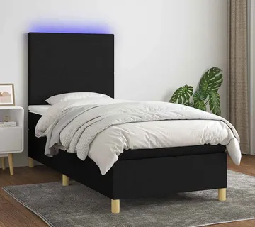 vidaXL Krevet box spring s madracem LED crni 100x200 cm od tkanine - Venlo