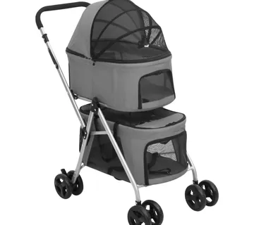 vidaXL 2-slojna sklopiva kolica za pse siva 83x48x97 cm tkanina oxford - Venlo