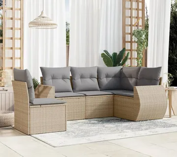 vidaXL 5-dijelni vrtni set sofa s jastucima bež od poliratana - Venlo