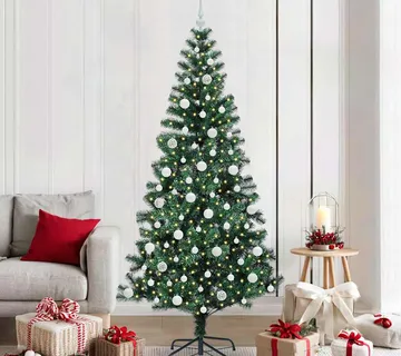 vidaXL Umjetno predsvijetljeno božićno drvce Zelena 210 cm PVC i metal - Venlo