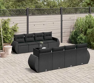 vidaXL 9-dijelni set vrtnih sofa s jastucima crni od poliratana - Venlo