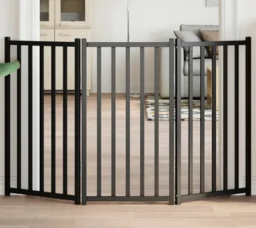 vidaXL Vrata za pse sklopiva 3 panela crna 150 cm od masivna jelovina - Venlo