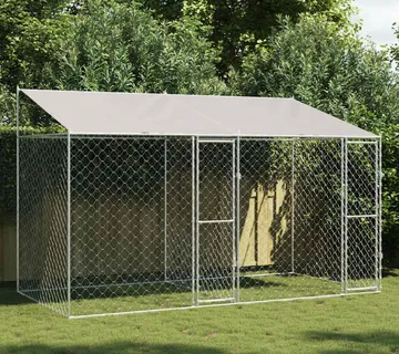 vidaXL Kavez za psa s krovom Srebrna 400 x 200 x 256 cm Čelik i PE - Venlo