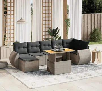 vidaXL 8-dijelni set vrtnih sofa od poliratana s jastucima sivi - Venlo