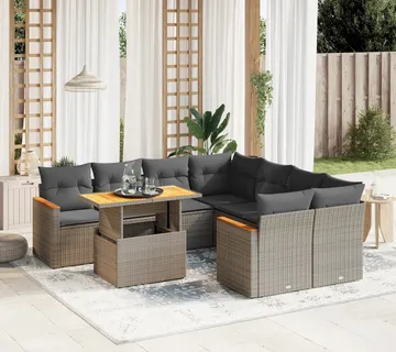 vidaXL 9-dijelni set vrtnih sofa od poliratana s jastucima sivi - Venlo