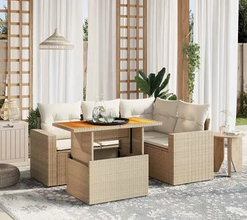 vidaXL 5-dijelni vrtni set sofa s jastucima bež od poliratana - Venlo