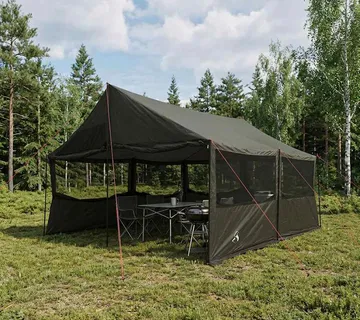 vidaXL Obiteljski šator s krovom Smeđa siva 450 x 400 x 265 cm - Venlo