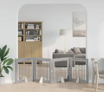 vidaXL Preklopna vrata za pse s postoljem 4 kom. Siva Sonoma 321 cm - Venlo