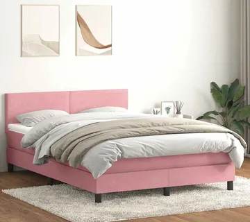 vidaXL Krevet s oprugama i madracem LED ružičasti 160x210 cm baršunasti - Venlo