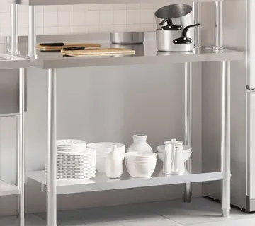 vidaXL Kuhinjski radni stol s policom 110x55x120 cm nehrđajući čelik - Venlo