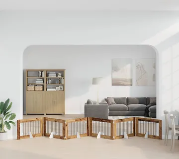 vidaXL Preklopna vrata za pse s postoljem 6 kom. Staro drvo 602 cm - Venlo