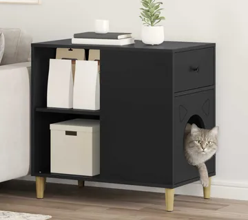 vidaXL Mačja Kuća Crna 72 x 42,5 x 70 cm Konstruirano drvo - Venlo