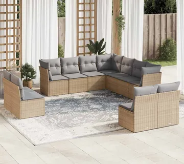 vidaXL 11-dijelni set vrtnih sofa od poliratana s jastucima bež - Venlo