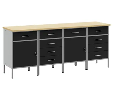 vidaXL Radni ormar s ladicama 4 kom. Crna i Siva 200 x 55 x 85 cm - Venlo
