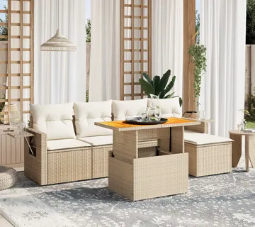 vidaXL 6-dijelni set vrtnih sofa s jastucima bež od poliratana - Venlo