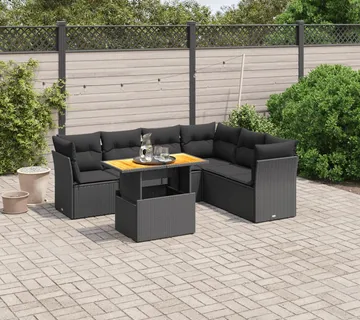 vidaXL 7-dijelni set vrtnih sofa od poliratana s jastucima crni - Venlo