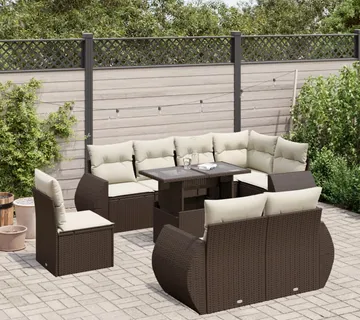 vidaXL 9-dijelni set vrtnih sofa s jastucima poliratan smeđi - Venlo