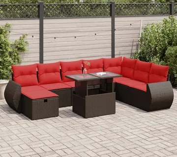 vidaXL 9-dijelni set vrtnih sofa s jastucima crni od poliratana bagrem - Venlo