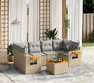 vidaXL 7-dijelni set vrtnih sofa od poliratana s jastucima bež - Venlo