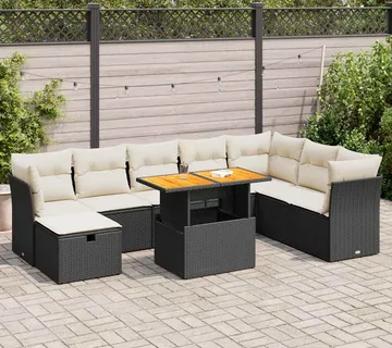 vidaXL 9-dijelni set vrtnih sofa s jastucima crni od poliratana bagrem - Venlo