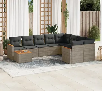 vidaXL 10-dijelni set vrtnih sofa od poliratana s jastucima sivi - Venlo
