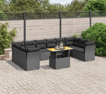 vidaXL 11-dijelni set vrtnih sofa od poliratana s jastucima crni - Venlo