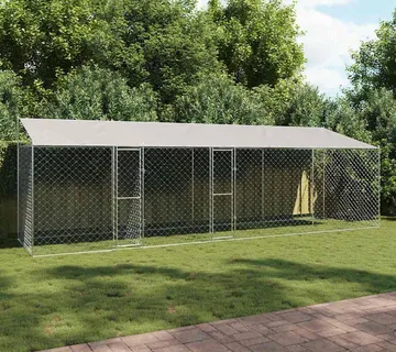 vidaXL Kavez za psa s krovom Srebrna 800 x 200 x 256 cm Čelik i PE - Venlo