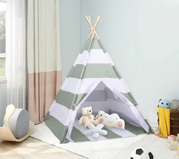 vidaXL Šator za djecu Prugasti Siva i bijela 120 x 120 x 150 cm - Venlo