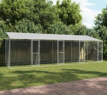 vidaXL Kavez za psa s krovom Srebrna 800 x 200 x 256 cm Čelik i PE - Venlo