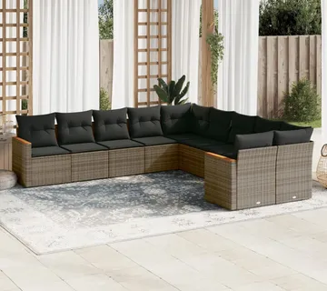 vidaXL 10-dijelni set vrtnih sofa od poliratana s jastucima sivi - Venlo