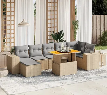 vidaXL 8-dijelni set vrtnih sofa od poliratana s jastucima bež - Venlo