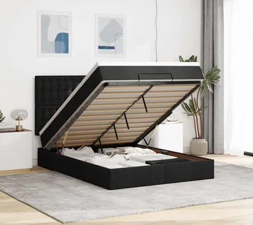 vidaXL Otomanski krevet s madracem i LED crni 140x190 cm tkanine - Venlo